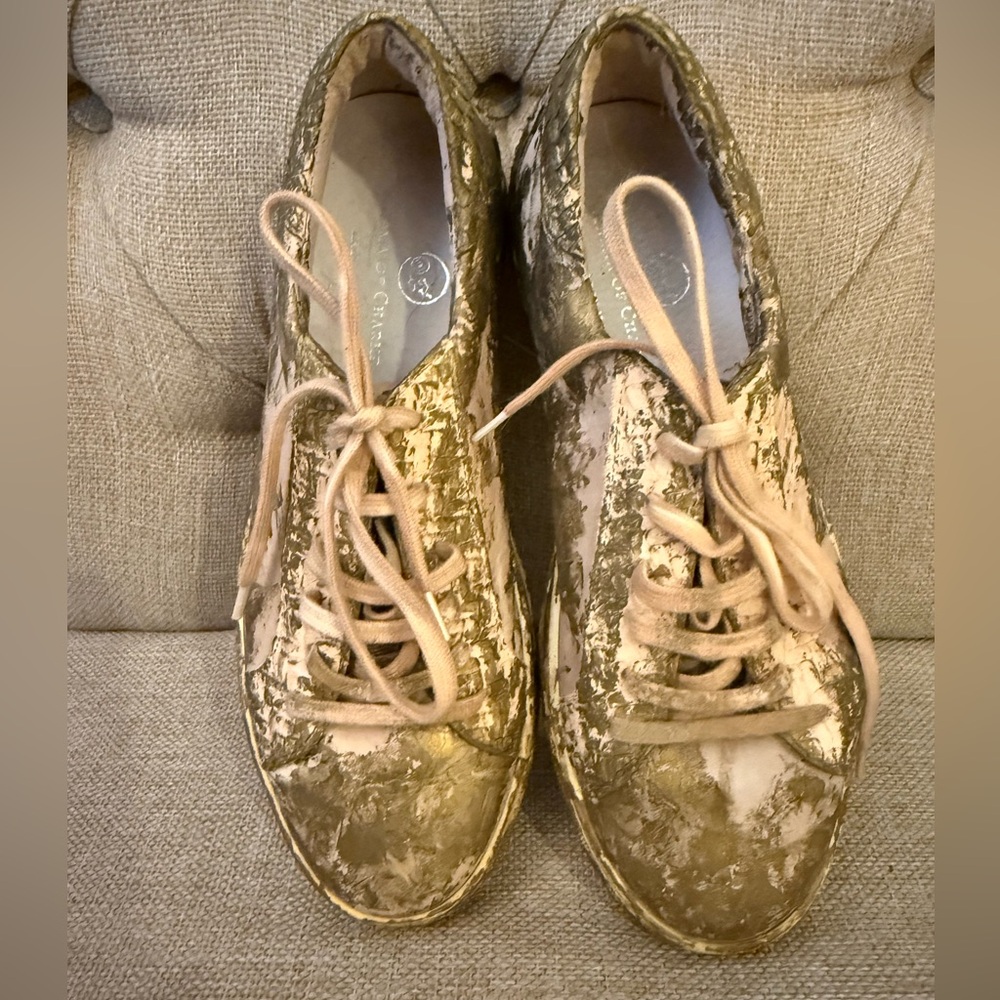 Gold Paint Textured Women's Pink Sneakers Art to Wear